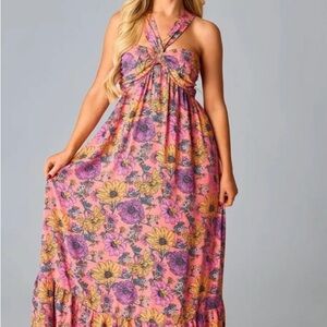 Buddy Love Charlotte Floral Pink Halter Maxi Dress
